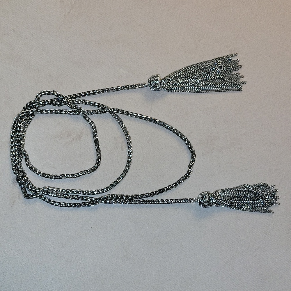 Elegant Silver Chain Tassel Necklace